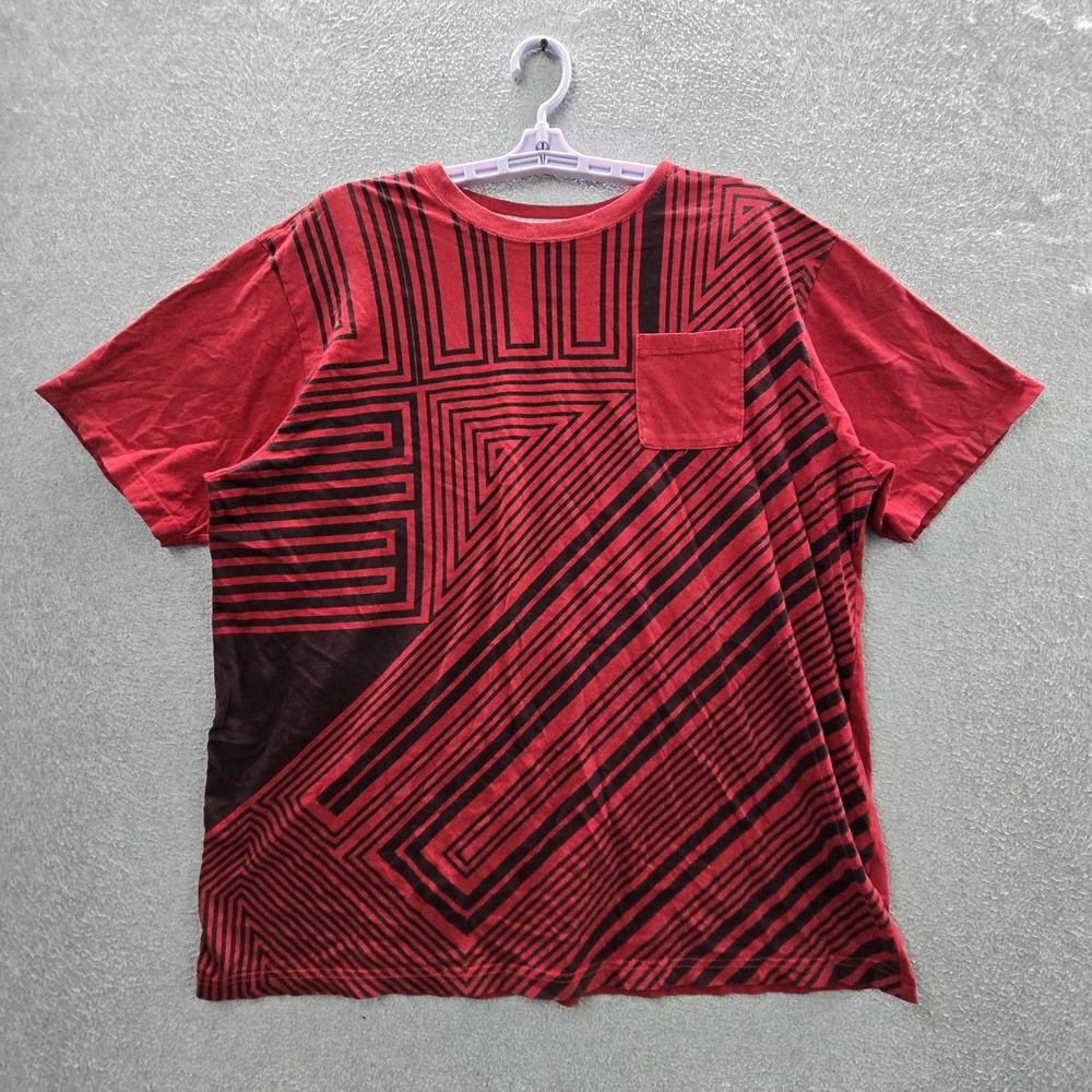 Jordan Men Shirt XXL Red Geometric Lines Pocket Logo Short Sleeve